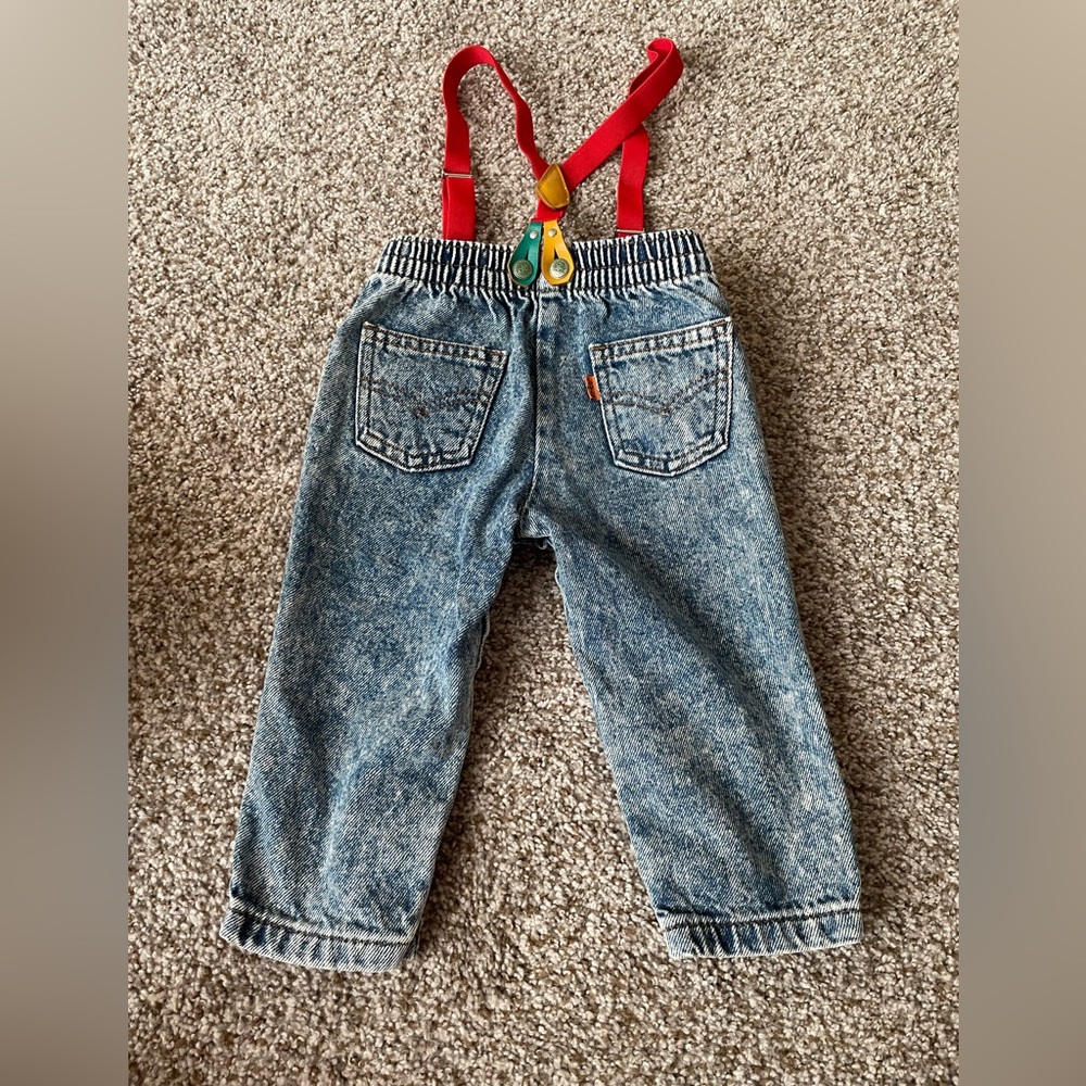Vintage Little Levi's USA Orange Tab‎ Acid Wash Jeans Red Suspenders 24M